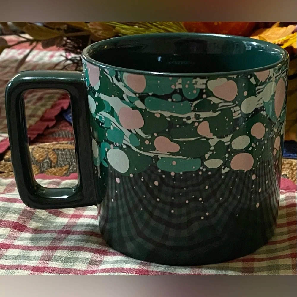 Starbucks Green & Splatter Teal and Pink Patterned 12oz Mug 2022 - Picture 3 of 6